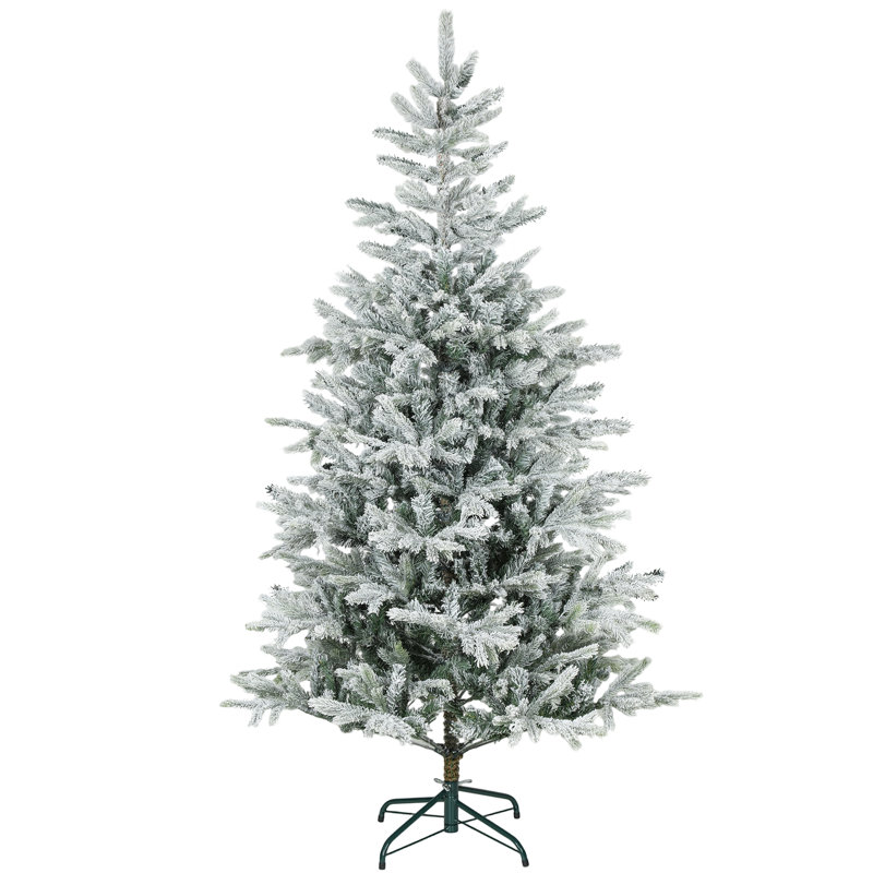 6 ft Artificial Frosted Christmas Tree with Realistic Branches, Snow-Flocked, Easy Assembly, Fire-Retardant & Stable Metal Stand
