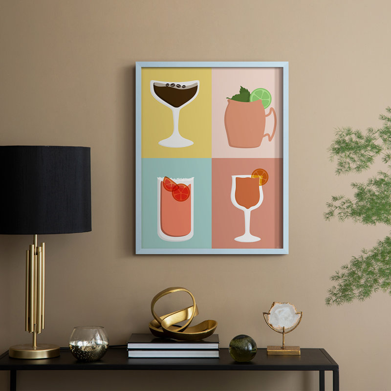 Impression encadrée Colorblock Cocktail II - bois massif, H 15 po x l 12 po, Bleu