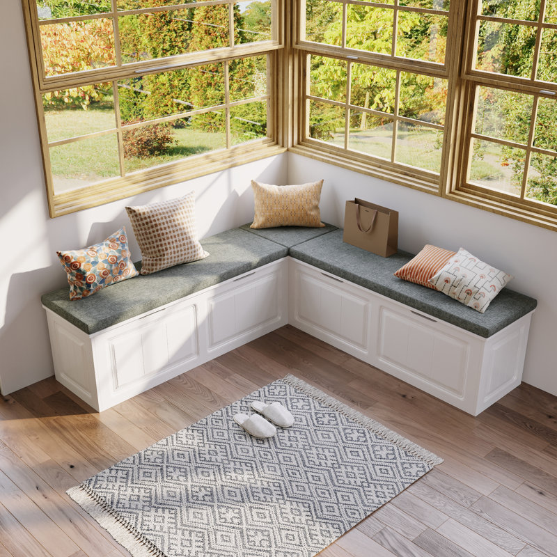 Banc de rangement en L avec siège rembourré