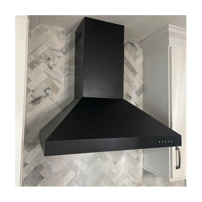 SNDOAS 30-Inch Wall Mount Range Hood – 350 CFM, LED Light, Black Brushed Metal, 3 Fan Speeds, USA Made