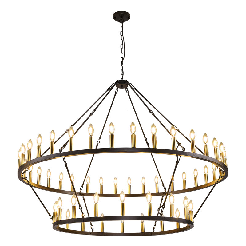 Tianga 54 - Light Dimmable Wagon Wheel Chandelier, Black/Gold