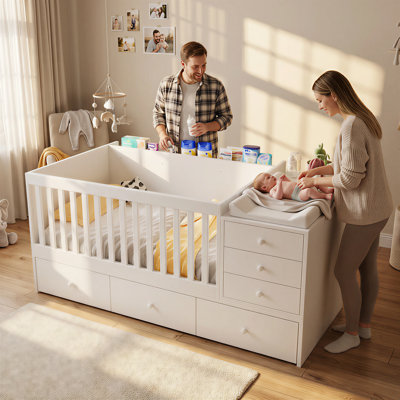 2-in-1 Convertible Crib & Daybed with Storage Drawers - White