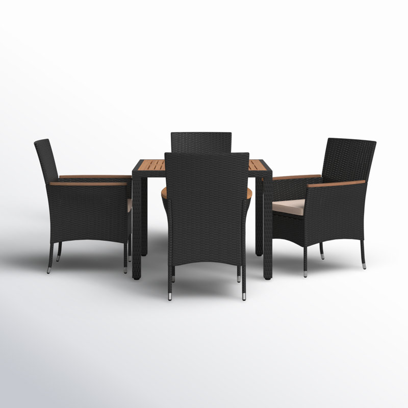 Maltby 4-Person Acacia Patio Dining Set with 35.43" W Square Table, Black