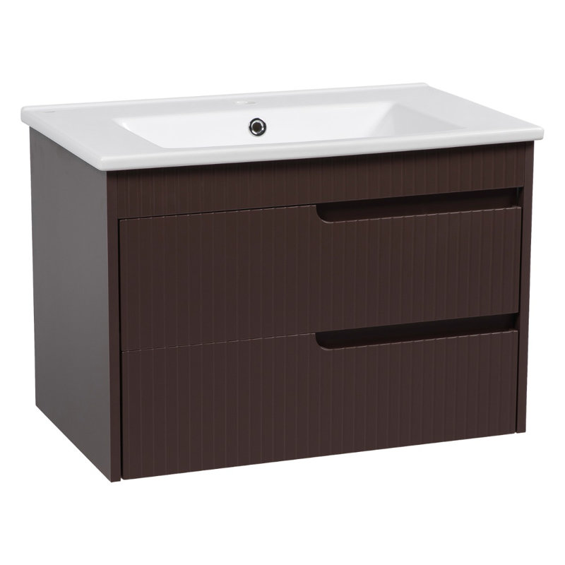 Ensemble de meuble-lavabo mural avec lavabo Jakki-W_Modern, Brun mat