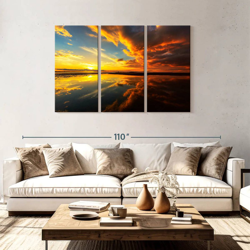 Gillard, lever du soleil, ciel, mer, reflet, H 48 po x l 74 po