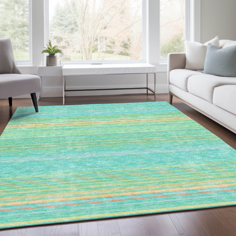 Tapis turquoise Prisco lavable à la machine de qualité supérieure, Rectangulaire 8 pi x 10 pi