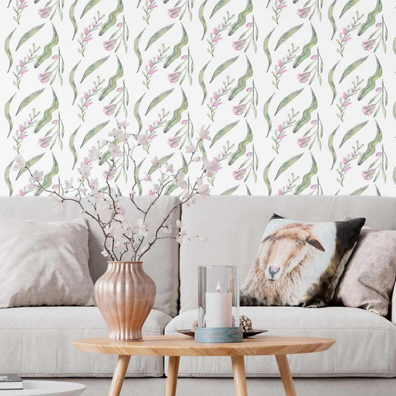 Rouleau de papier peint adhésif Nemeth, Blanc / Vert, L 126 po x l 24 po