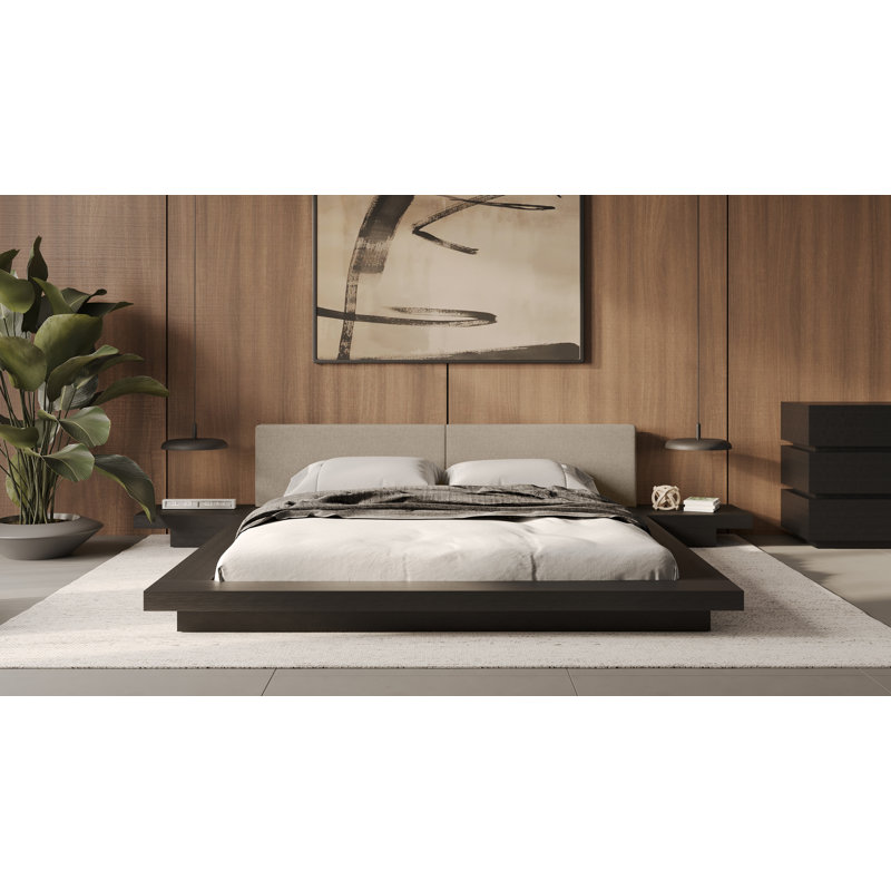 Upholstered Storage Bed, King, Wenge/Ecru Fabric