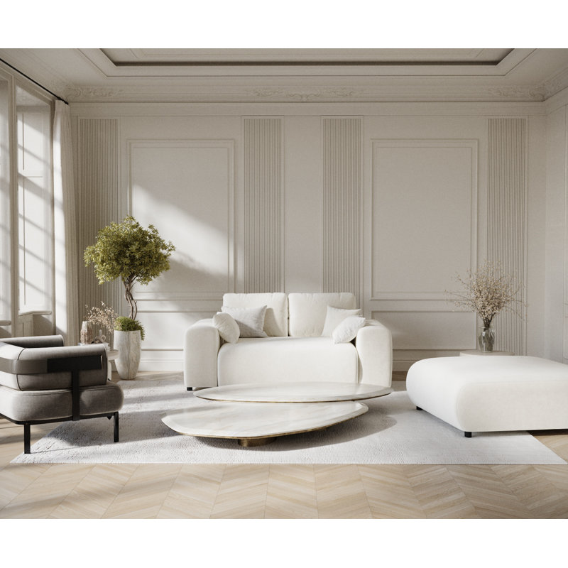 Two-seater square arms loveseat sofa, Beige