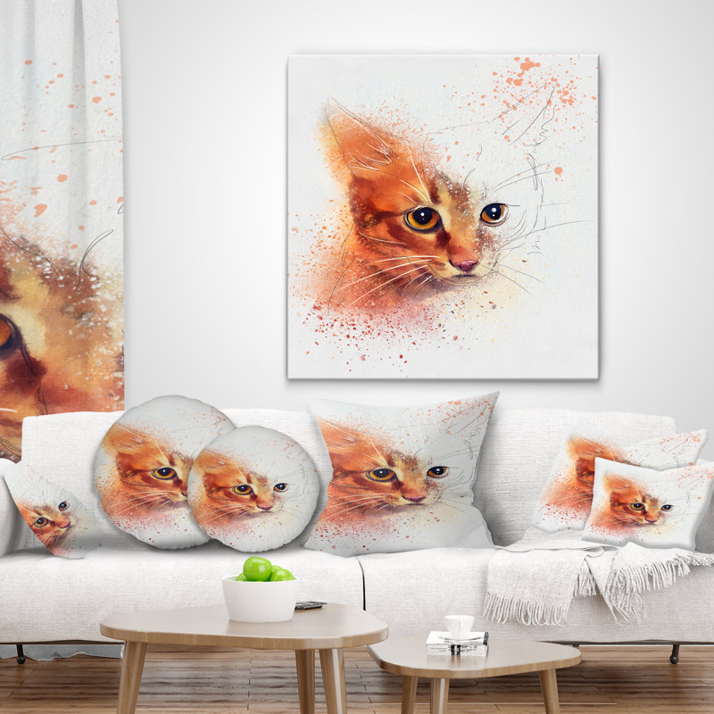 Magnifique chaton brun aquarelle - coussin décoratif imprimé animal