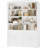 73.1" Tall Bookcase and Bookshelf, Wide Bookshelf with Doors and Adjustable Shelves, 6 Tier Large Bookshelf with Storage, Tall Storage Cabinet for Living Room, Home Office, Wash Gray-1979646727