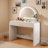 Makeup Vanity Table With Touch Screen Lighted Mirror, Dressing Table With A Drawer And Curved Edges
