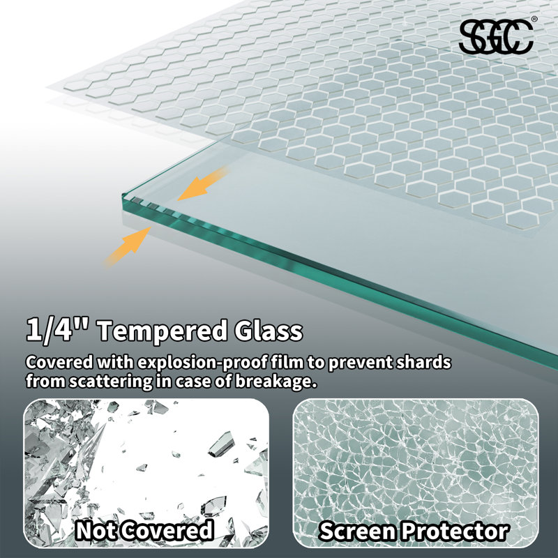 46" X 72" Fixed Frameless Shower Screen with 1/2" Clear Tempered Glass, Matte Black