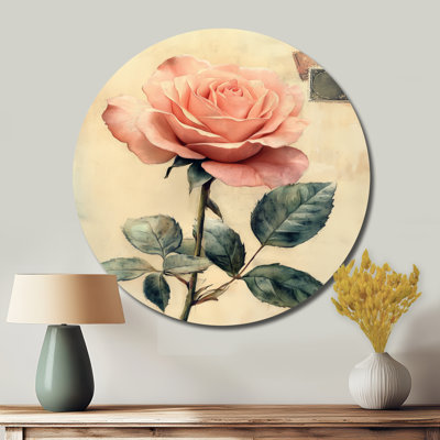 Rose fanée carte postale - Art mural rond en métal floral