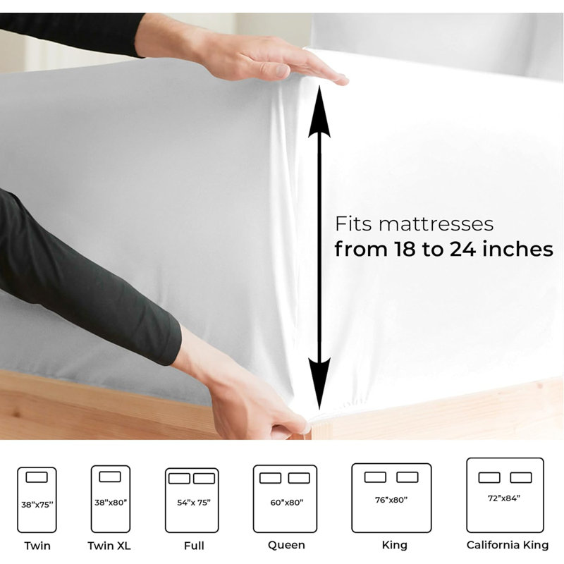 Extra Deep Pocket Sheet Set, Cooling & Breathable Bed Sheets, Soft Hotel Luxury Bedding, Fits 18–24 Inch Mattress, White
