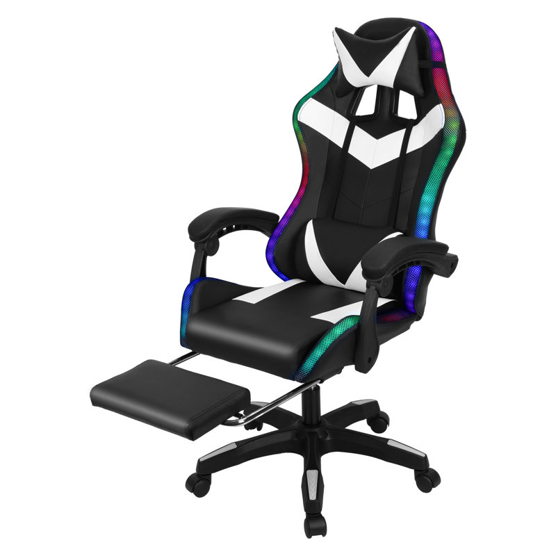Gaming Chair, Computer Chair With Rgb Led Lights, High Back Ergonomic Chair For Adults With Footrest And Linkage Armrests& Headrest Lumbar Support (With Bluetooth Speakers)