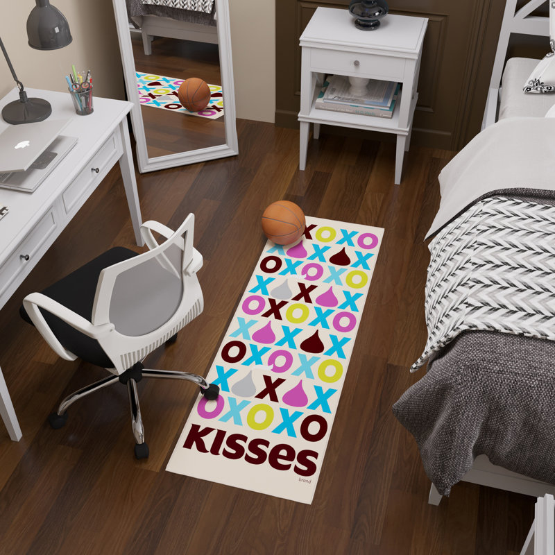 Tapis de couloir anti-dérapant 2 x 5 Hershey Kisses XO pour cuisine de chambre à coucher, beige