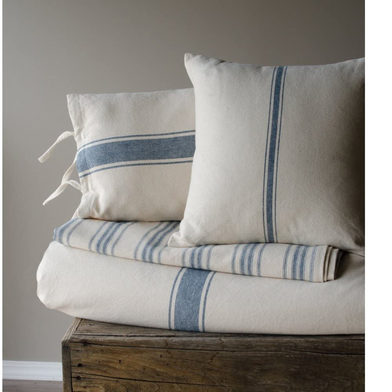 Housse de coussin carré en coton, Bleu colonial / crème