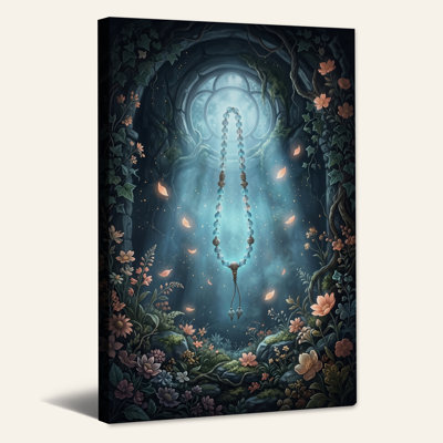 Blue Prayer Beads in Floral Grotto Canvas Wall Art