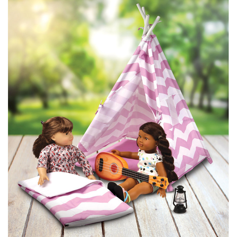 Lavender and White Chevron Doll Camping Set with Accessories