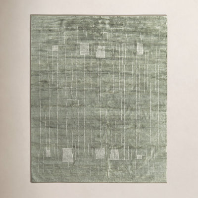 Monaco Green Hand-Knotted Abstract Rug