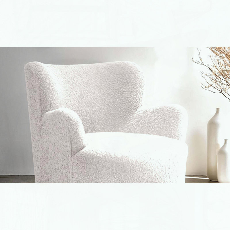 Fauteuil d'appoint à dossier courbé, accoudoirs inclinés et pieds en boule, Blanc