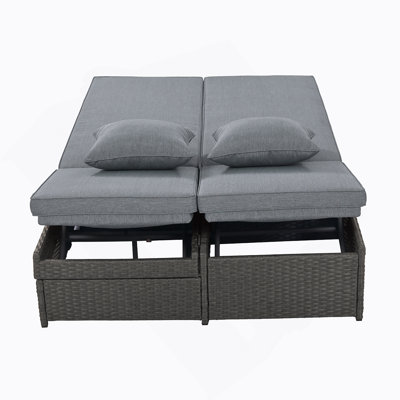Outdoor Sunbed, Rattan Patio Reclining Chairs With Adjustable Backrest And Seat, Conversational Set