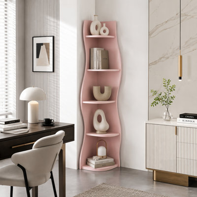 Étagère d'angle à 5 niveaux en forme de S, présentoir courbé autoportant moderne, bibliothèque peu encombrante pour la décoration intérieure