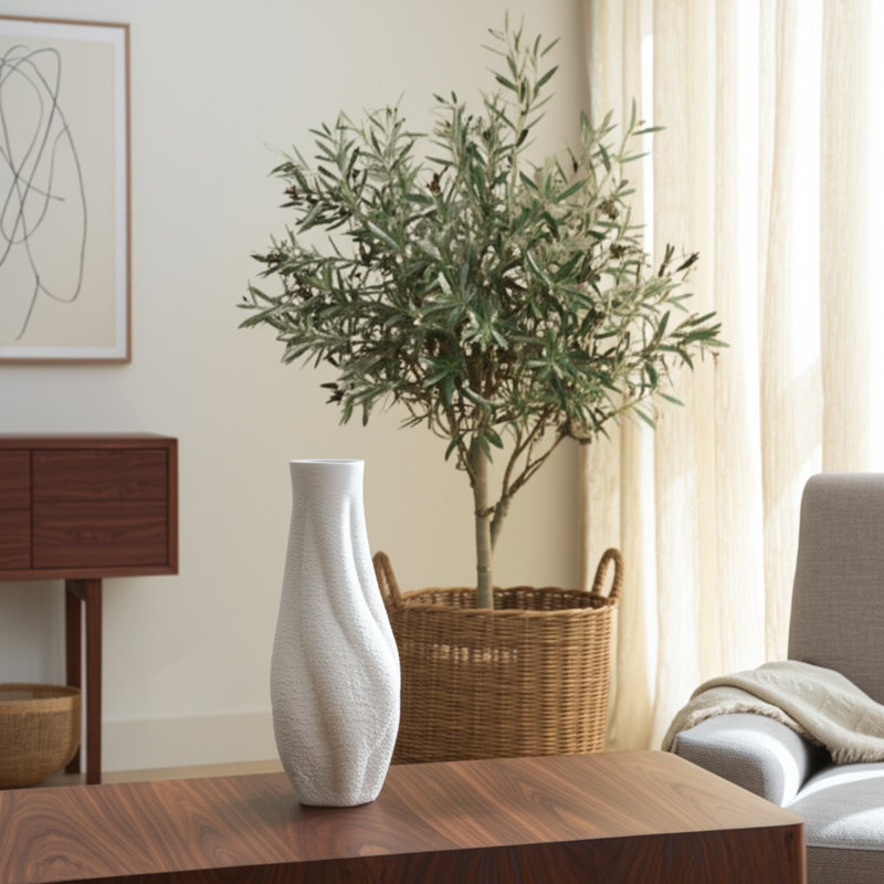 Porcelain Sculptural Vase With Organic Curved Silhouette And Intricate Textural Detailing For Artistic Accent And Contemporary Decorative Display In Modern Interior Settings