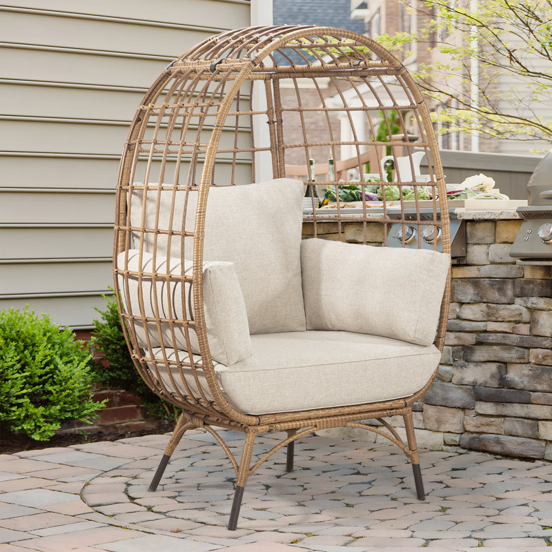 Fauteuil de patio avec coussins Cuccia, Beige, Jaune