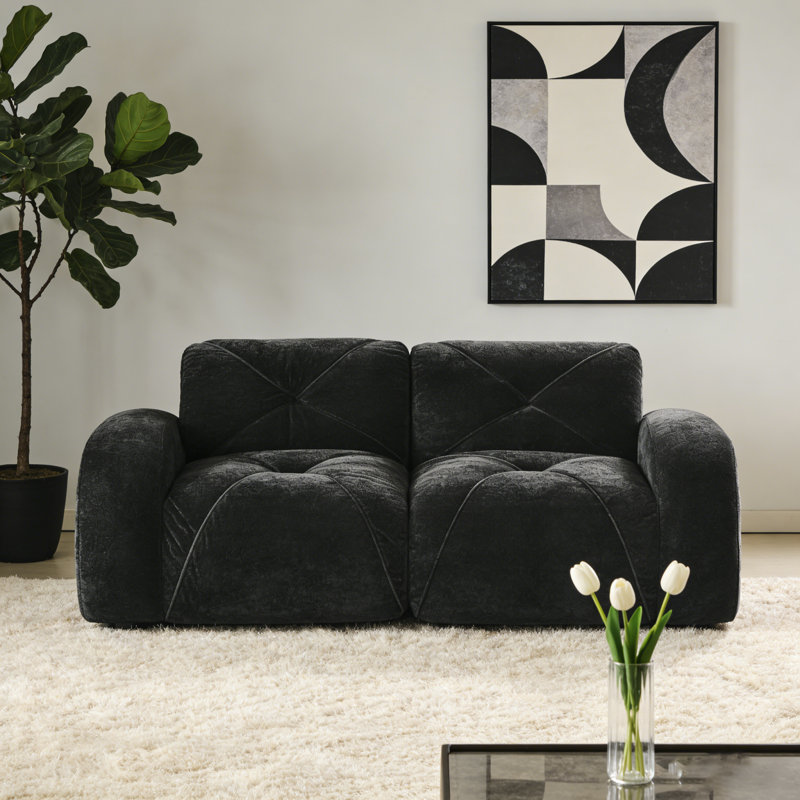 Causeuse en velours moelleux - 2 places, compression, Noir