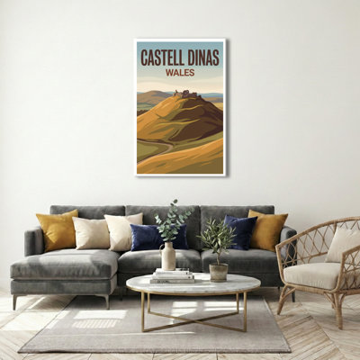 Castell Dinas, Wales - Romantic Castle Ruins Travel Poster | Welsh Hills Print. Giclee Print On Wrapped Canvas. Wall Art, Home Decor - Castles & Palaces, Wales - Wrapped Canvas Print