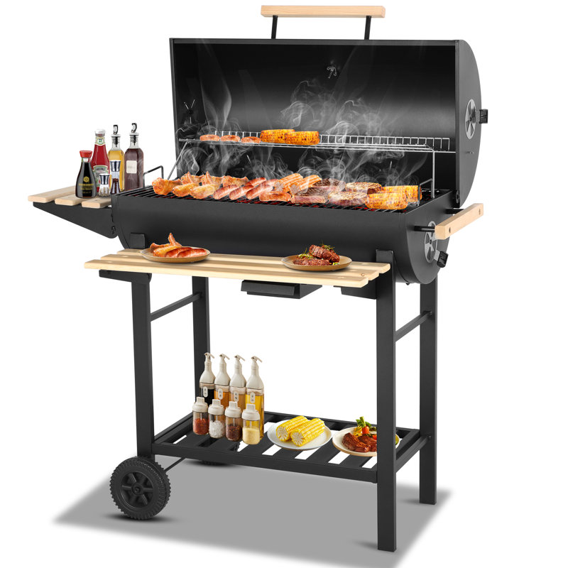 Barbecue au charbon de qualité commerciale 30 po avec évents réglables, plateau pliable et cendrier amovible iyofe - fabrication en acier inoxydable pour une chaleur uniforme et un nettoyage facile