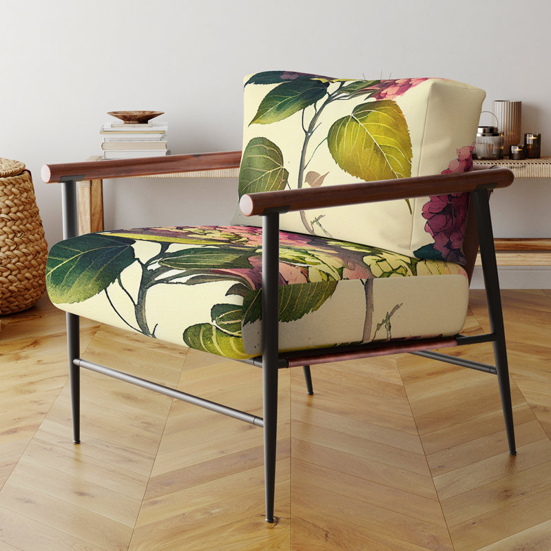 Cropper - Velvet Upholstered Floral Accent Arm Chair, Black