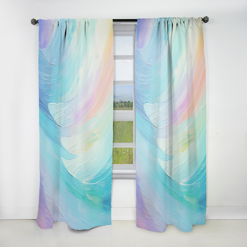 Mazza Soft Cyan Rainbow Whisper - Abstract Shapes Curtain - Velvet Room Darkening - 1 Panel, 52" W x 84" L