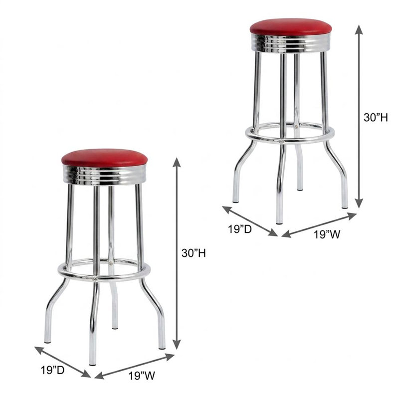 Ensemble de 4 tabourets de bar pivotants rembourrés en métal, tabourets de bar à hauteur de comptoir rétro pour îlot de cuisine ou coin bar, rouge