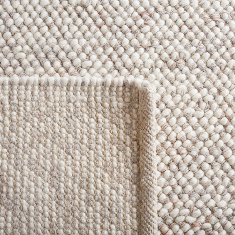 Tapis beige / ivoire à motif géométrique fabriqué à la main Almus, Rectangle 8 pi x 10 pi