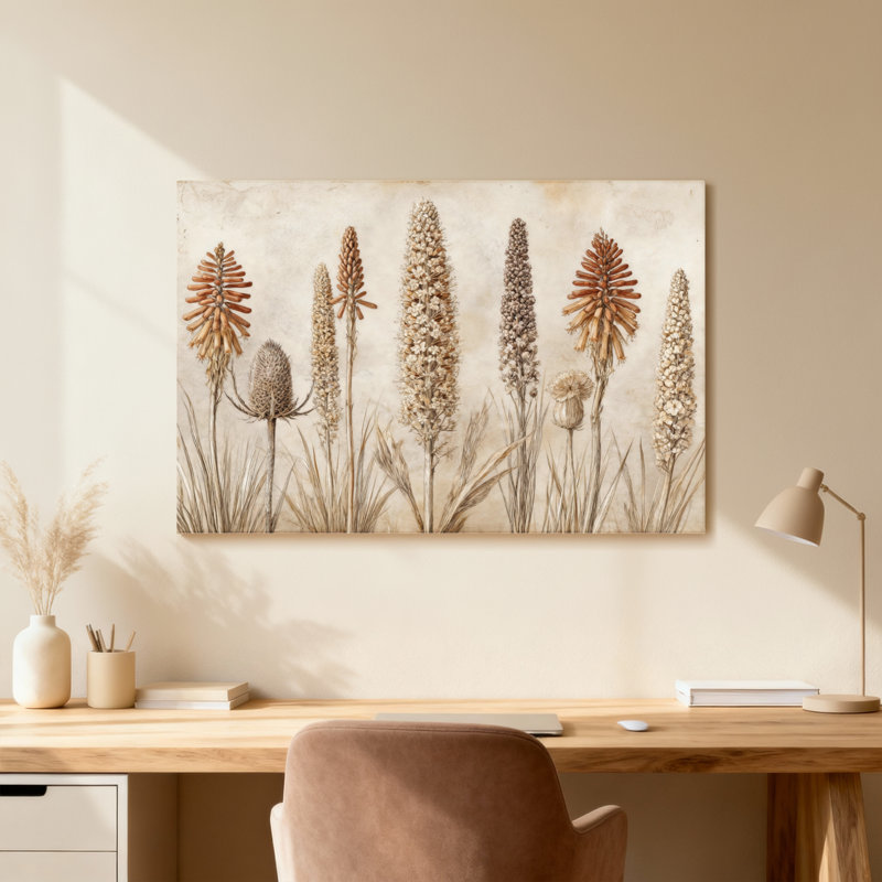 Plantes et fleurs fleurs séchées dans des tons terreux sur toile, H 12 po x l 18 po, Impression encadrée sans passe-partout