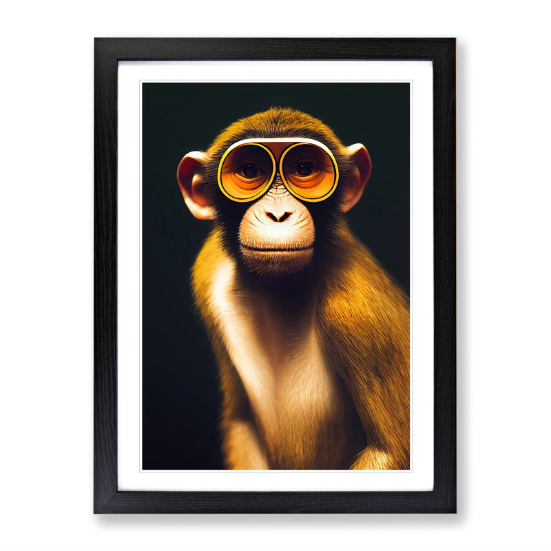 A Monkey In Glasses No.1 - Print, 64cm H x 46cm W x 2cm D, Black Framed Paper