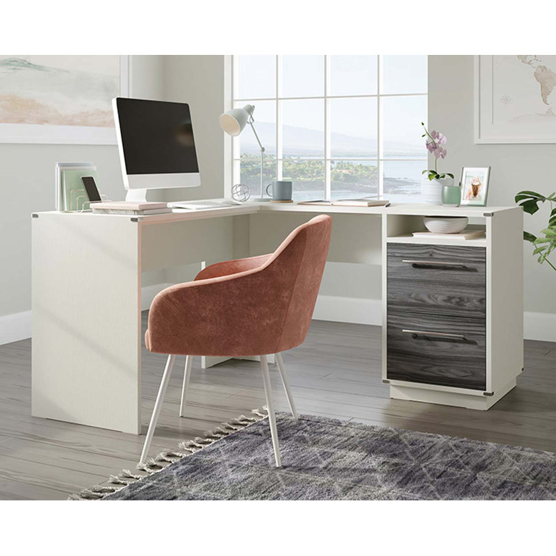 L-Shaped Executive Desk, Pearl Oak/Gray