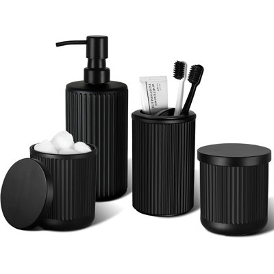 Bathroom Accessories Set, 4 Pcs Glass Bathroom Accessory Set, Soap Dispenser, Toothbrush Holder,Holder Set, Bathroom Sets Complete, Bathroom Sink Set For Modern Home Decor