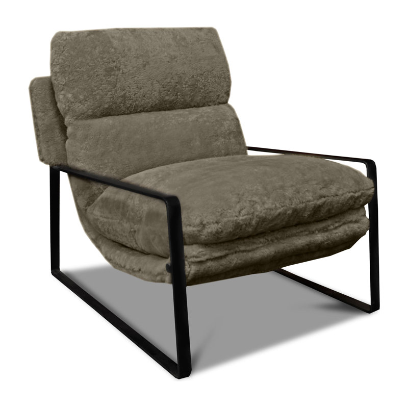 Fauteuil en cuir véritable de 30 po McQueen, Laine grise, Acier inoxydable