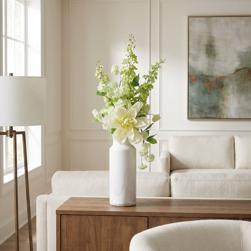 Delphinium Arrangement in Ceramic Pot