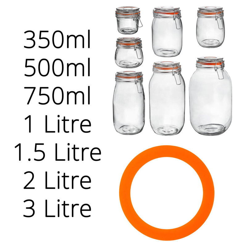 Silicone Preserves/Biscuits Jar Seals - Set of 6, 0.1cm H x 8.7cm W x 8.7cm D, Clear/Orange