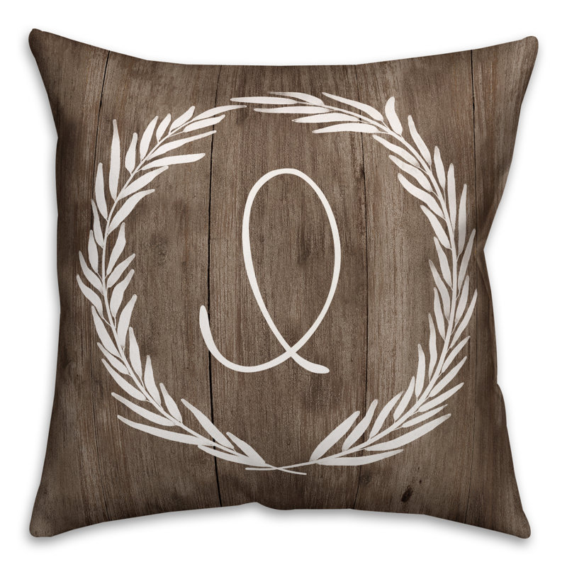  Wreath Initial Throw Pillow, I
