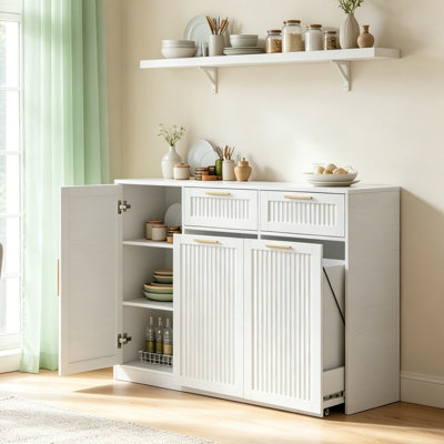 Pull Out 26 Gal Trash Cabinet with Adjustable Shelf & Drawer