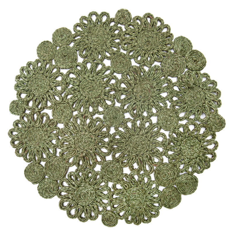 Bladwell Jute Floral Round Placemat, Green