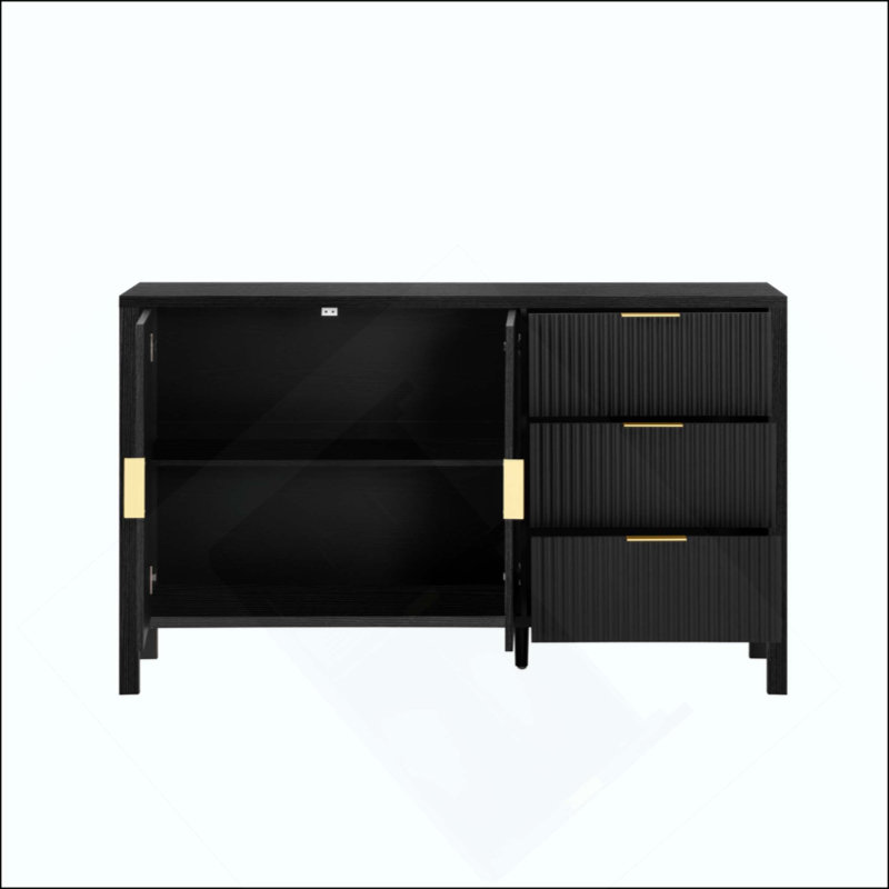 Modern Wave-Pattern Sideboard With 3 Drawers, Large Storage Buffet Cabinet With Hooks And Extra Center Leg,Suitable For Living Room,Entryway,Hallway.