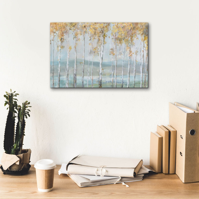 «Lakeview Birches» par Danhui Nai, art mural sur toile, 12" H x 18" W