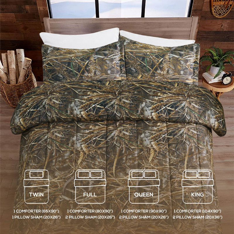 Ensemble d'édredon 3 pièces VISI-One Realtree Max-7 Camo - Literie de ferme rustique unisexe pour camping-car, articles de camping essentiels, aventure en plein air, attrait universel pour chalet, ranch, chalet et espaces modernes
